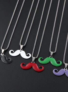 VintageLong Mustache Necklace For Women Men Stainless Steel