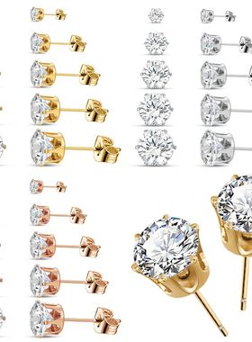 10PCs Shiny CZ Cubic Zirconia Paved Stud Earrings Set for Wo