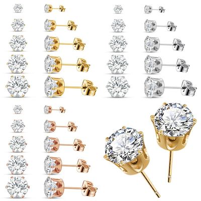 10PCs Shiny CZ Cubic Zirconia Paved Stud Earrings Set for Wo