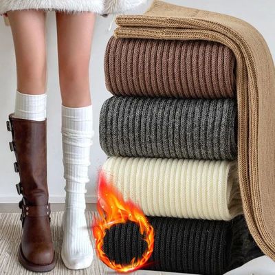 Women Soft Wool Long Socks Autumn Winter Cashmere Solid Knit
