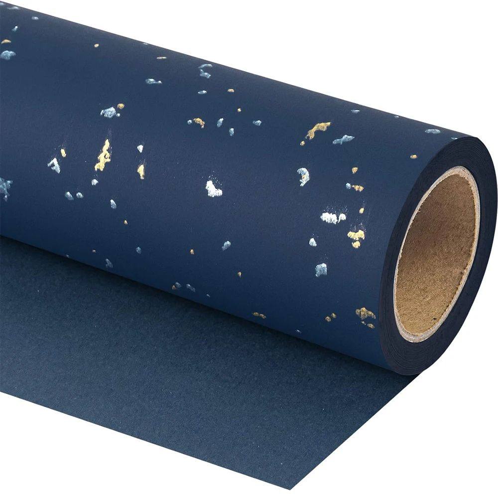 1roll Gift Wrapping Paper Navy Blue Gold Foil Gift Wrapping