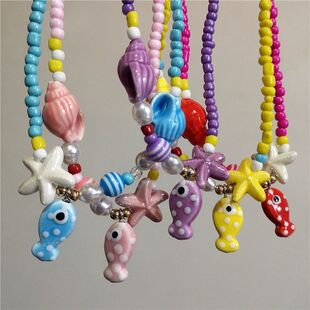 Fish Ceramic Colorful Choker Pendant Beaded Starfish Summer