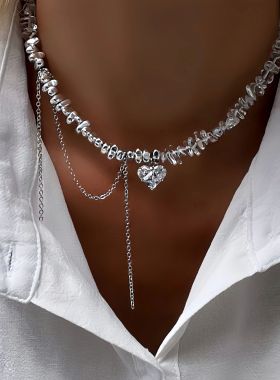 New Irregular Choker Vintage Tassels Zircon Heart Pendant Ne