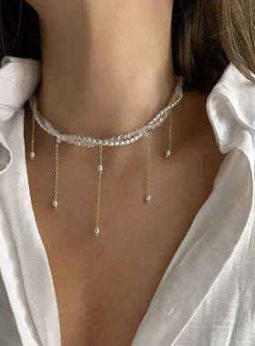 Fashion Tassel Chain Pendant Necklace For Women Boho Transpa