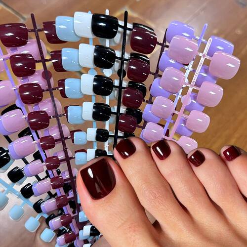 144pcs Mixed Color Short Square False Toe Nails Wine Red, Ba