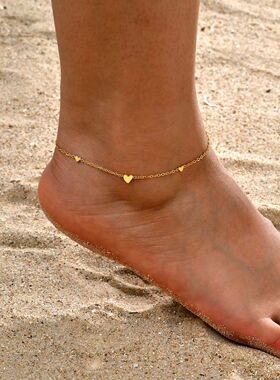 Stainless Steel Heart Anklets for Women, Gold Plated Delicat