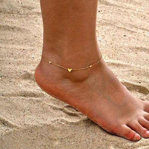 Stainless Steel Heart Anklets for Women, Gold Plated Delicat