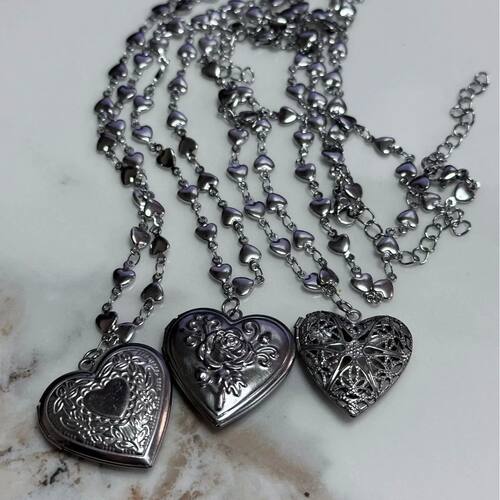 Romantic Heart Photo Locket Frame Pendant Necklace Silver Co