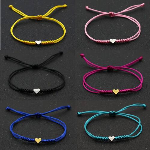 Tiny Heart Charm Bracelets for Women Girls Simple Blue Black