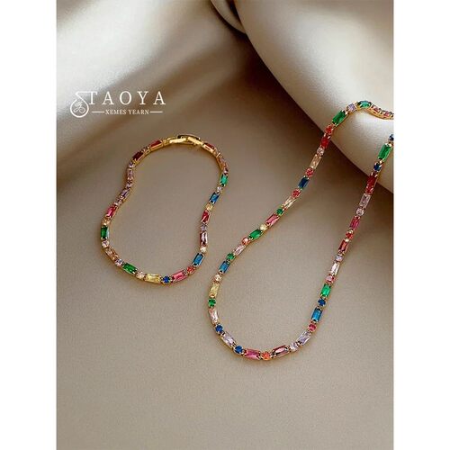 Design Colorful Zircon Chain Necklace Bracelet Jewelry Sets