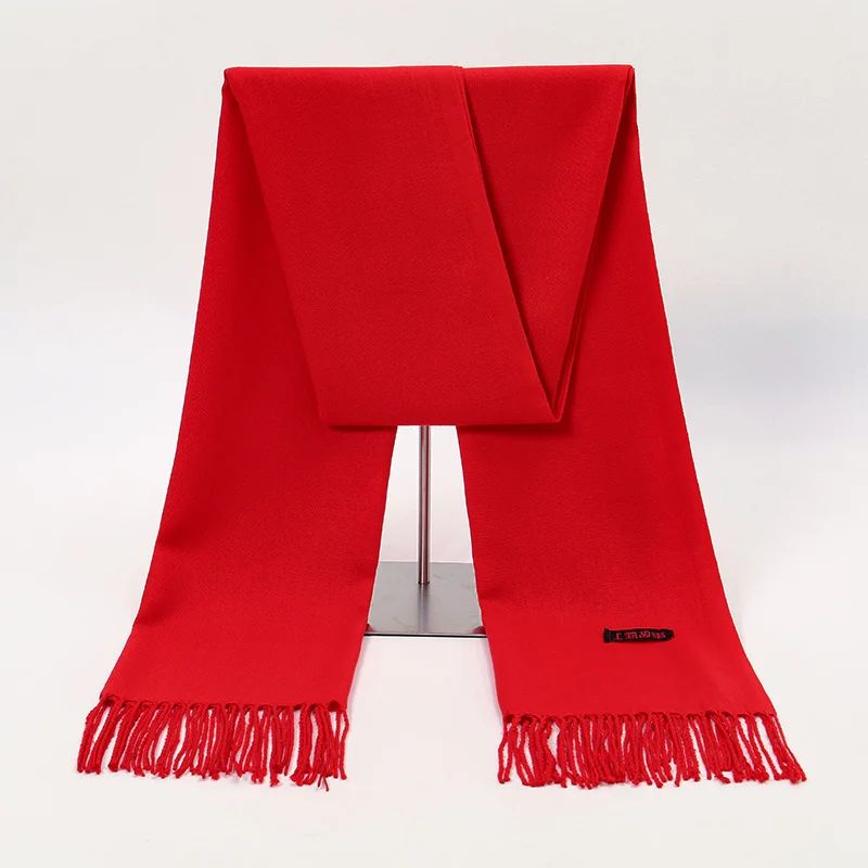 Plain Red Cashmere Scarf Winter Tassels Shawls Chinese Sprin