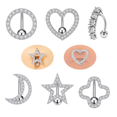 Inverted Wearing Belly Button Ring Copper Inlaid Zircon Roun