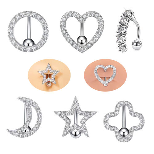 Inverted Wearing Belly Button Ring Copper Inlaid Zircon Roun