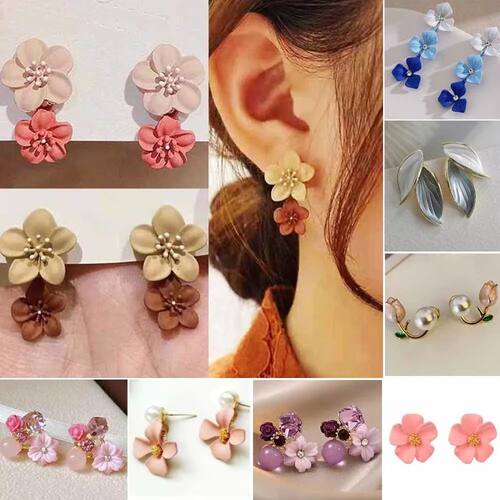 Sweet Elegant Contrast Flower Drop Earrings For Women Earing