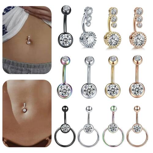 1PC Surgical Steel Crystal Zircon Belly Button Rings CZ Nave