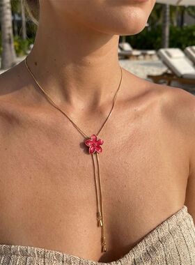 Vintage Enamel Flower Y-shaped Necklace for Women Minimalist