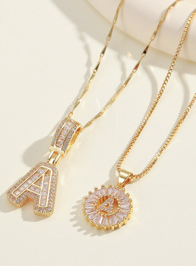 Diamond Letter Necklace Copper Set Zircon Jewelry Clavicle C