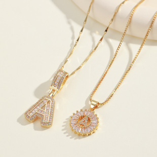 Copper Diamond Necklace Jewelry Clavicle Zircon Letter Set