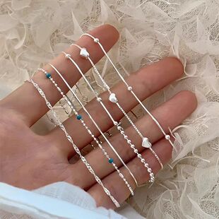 Women Kore Exmely Bead Haert Love for Bracelet fine Line 925