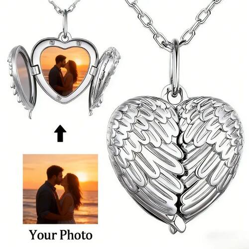 Personalized Angel Wing Small Box Locket Necklace Picture Ph