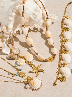 18k Gold Plated ???Creative Stainless Steel Ocean Summer Bea