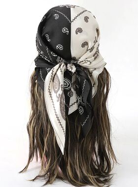 70x70cm Women Silk Scarf Small Satin Square Print Wrap Foula
