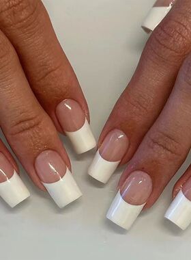 24pcs Simple White French Style False Nails Medium Coffin Nu