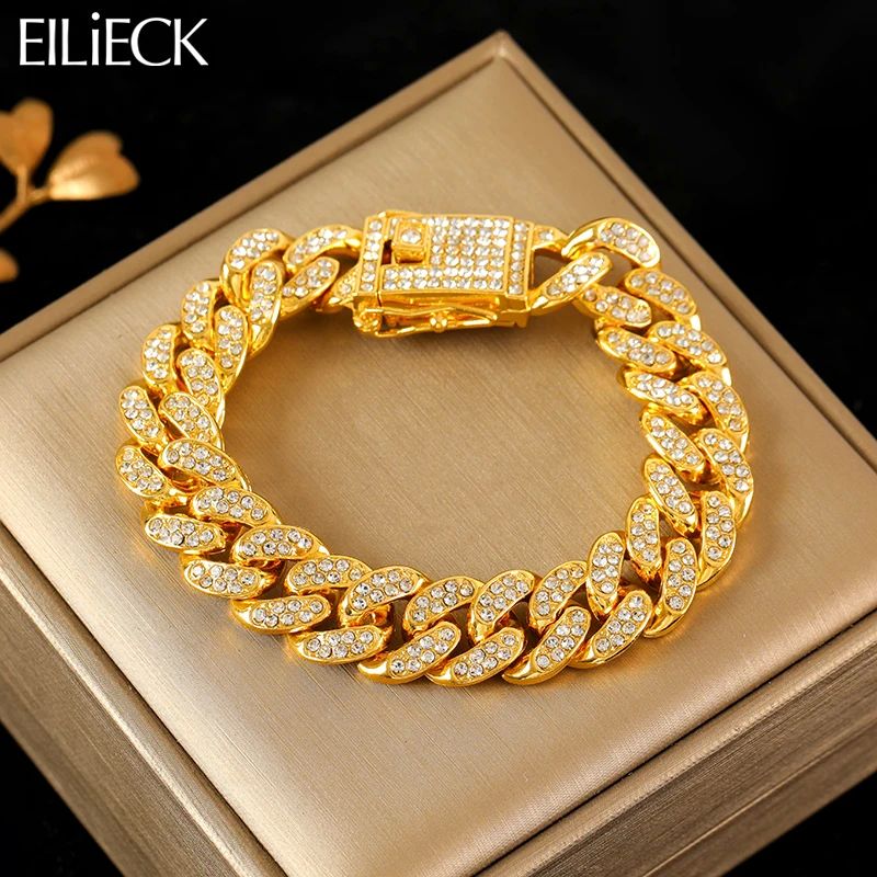 316L Stainless Steel Gold Color Cuban Chain Bracelet For Wom