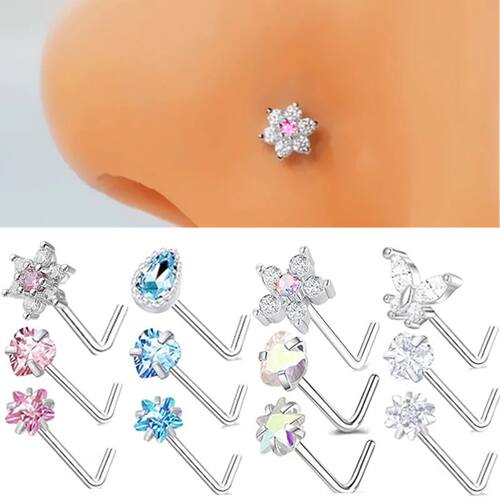 3PC Stainless Steel Flower Nose Piercing Stud Set L Shape Pi