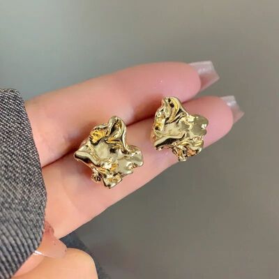 Charm Irregularity Fold and Wrinkle Metal Block Stud Earring