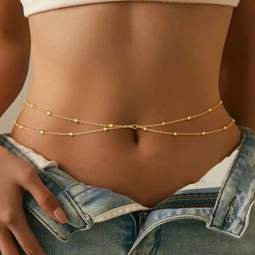 Fashion Double Layer Beaded Waist Chain for Women Simple Gol