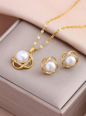New Vintage Pearl Pendant Necklaces Earrings For Women Femal