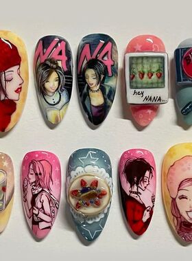 24pcs Anime Pattern Nails Tips Colorful Almond Press on Nail