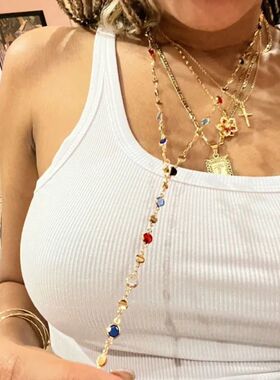 31.2in Fashion Colorful Glass Long Y-Shaped Necklace for Wom