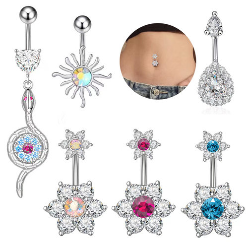 Flower Navel Ring Set Zircon Water Drop Snake Navel Ring Pun