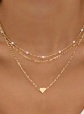 FTCY 3pcs Women's Pearl Necklace Set 14K Gold Fashion Love H