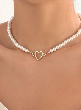 Imitation Pearl ndy Love Heart  Choker Necklace Female Perso
