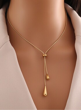 Water Drop Pendant Titanium Steel Necklace Female Long Pull