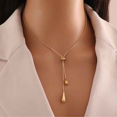 Water Drop Pendant Titanium Steel Necklace Female Long Pull