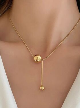 316L Stainless Steel Gold Color Round Ball Beads Pendant Nec