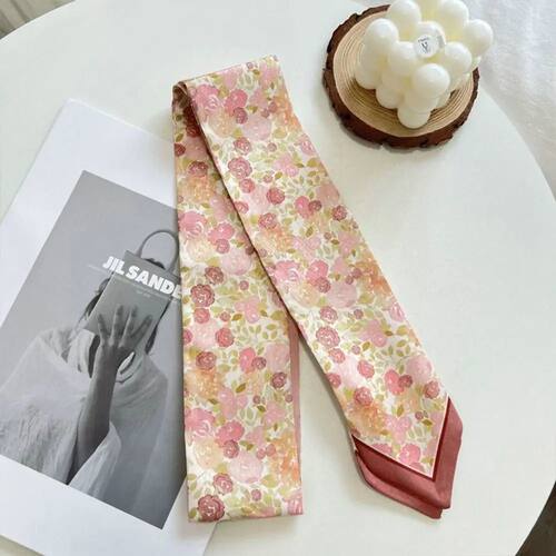 Summer Versatile Satin Silk Ribbon Scarf Fresh Floral Narrow