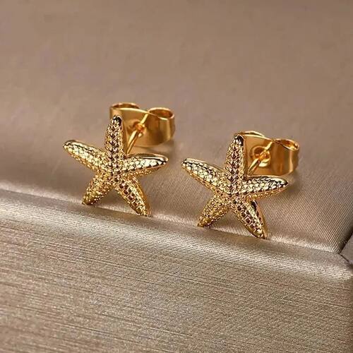 Vintage Summer Starfish Stainless Steel Stud Earrings For Wo