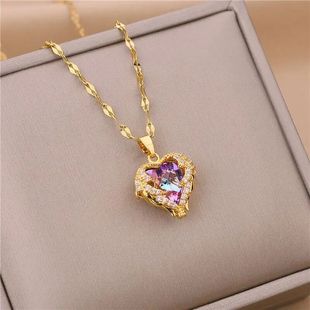 Top Colorful Crystal Ocean Heart Pendant Necklace For Women