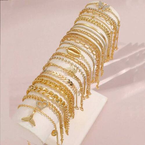 13pcs/Set Bohemian Heart Butterfly Rhinestone Anklet for Wom