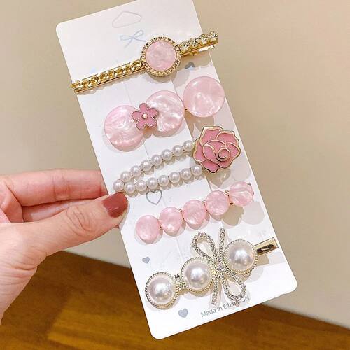 4Pcs Floral Rhinestone Hair Clips Set for Women, Cute Pearl