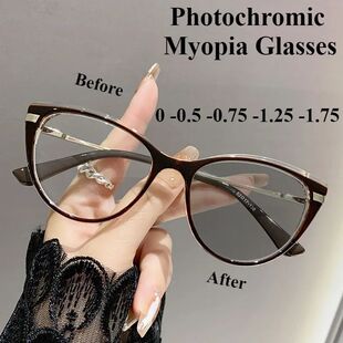 0 -0.5 -0.75 Photosensitive Myopia Glasses Cat Eye Anti Blue