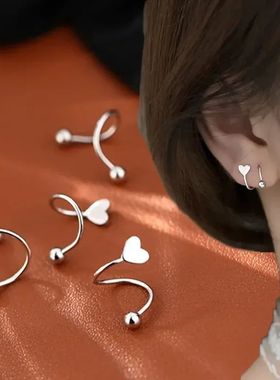 2pcs Stainless Steel Spiral Twisted Stud Earrings, Lip Pierc