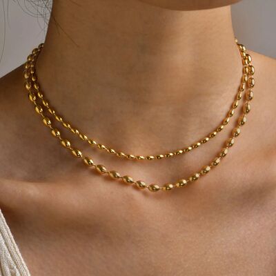 Women's Fashion Rugby Beads Chain Chokers Necklaces, Gold Co