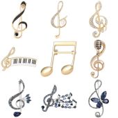 Note Piano Brooches Women Rhinestone Enamel for Unisex Music
