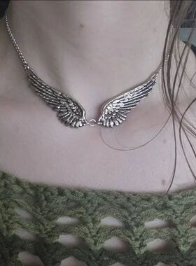Y2K Angel Wing Feather Choker Necklace Silver Statement Ange